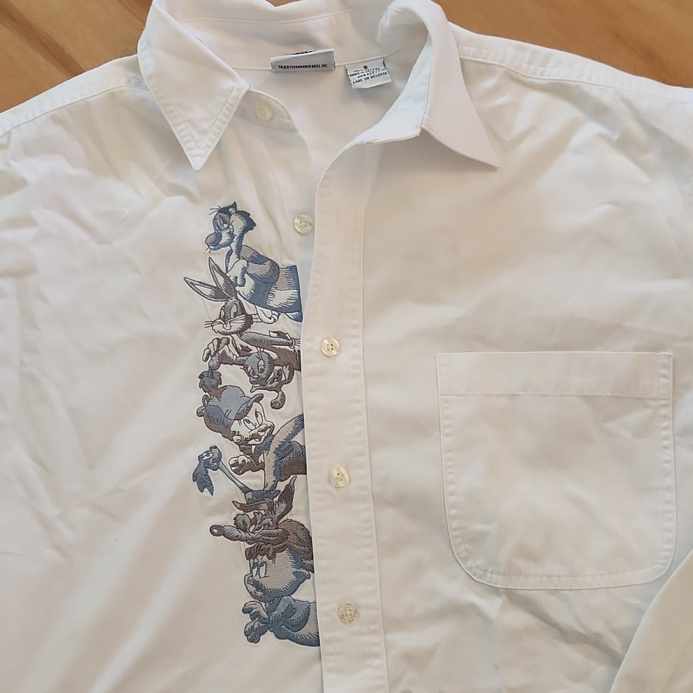 Vintage Warner Bros. Looney Tunes Classic Mens Button-down Cartoon Embroidery